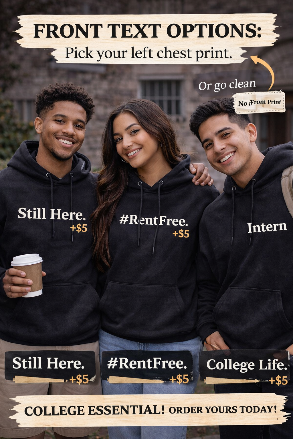 Professional Squatter Hoodie, Funny College Life Shirt, Rent Free Living Hoodie, Student Gift, Dorm Life Humor Tee, Custom Front Option