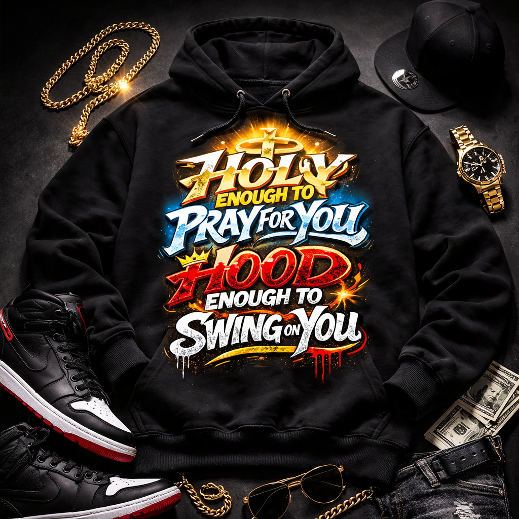 Holy Enough to Pray for You Hood Enough to Swing on You Shirt, Christian Streetwear Hoodie, Faith and Attitude Graphic Tee, Urban Faith Apparel