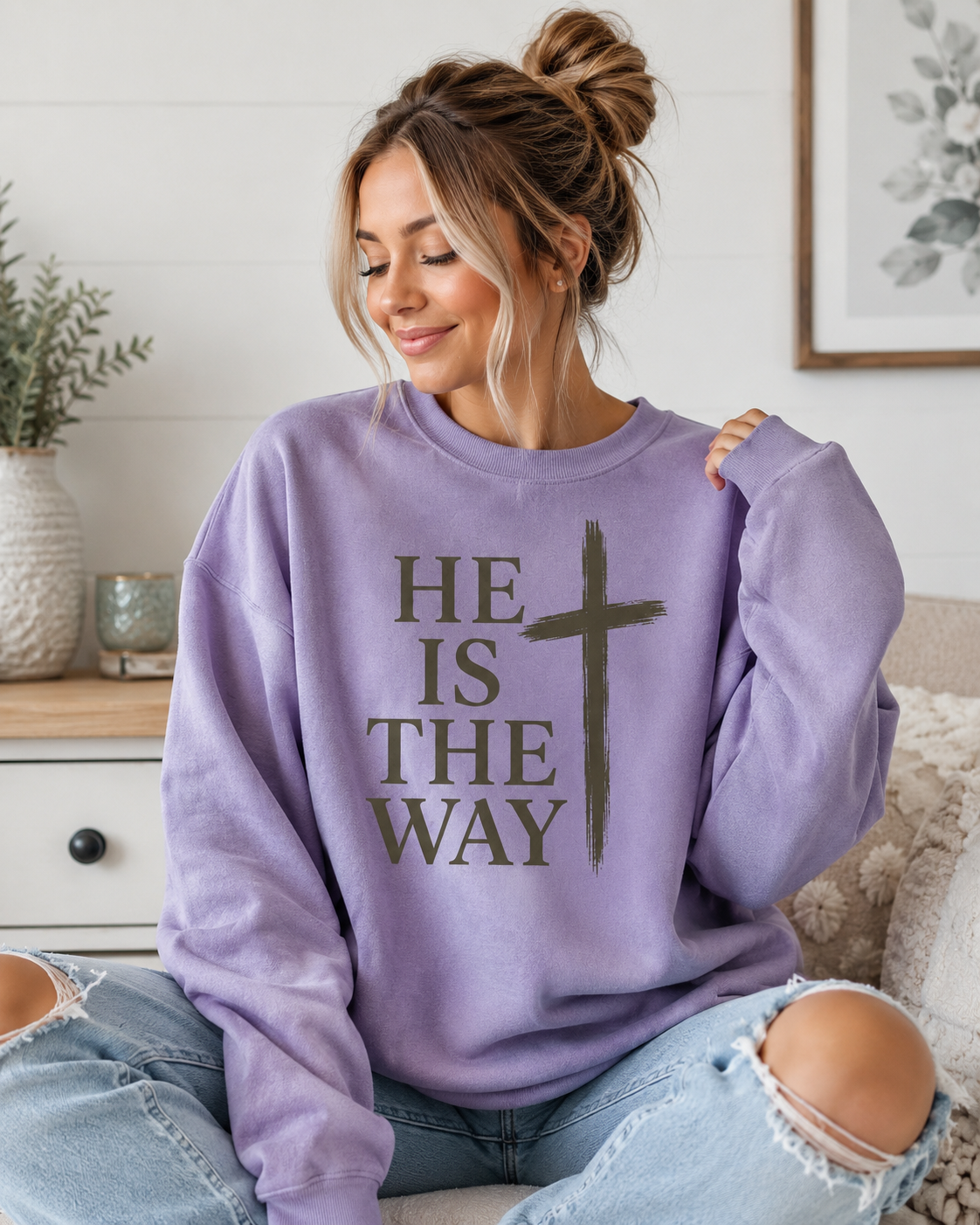 He Is The Way Christian Crewneck Sweatshirt | Faith-Based Gildan® Softstyle®