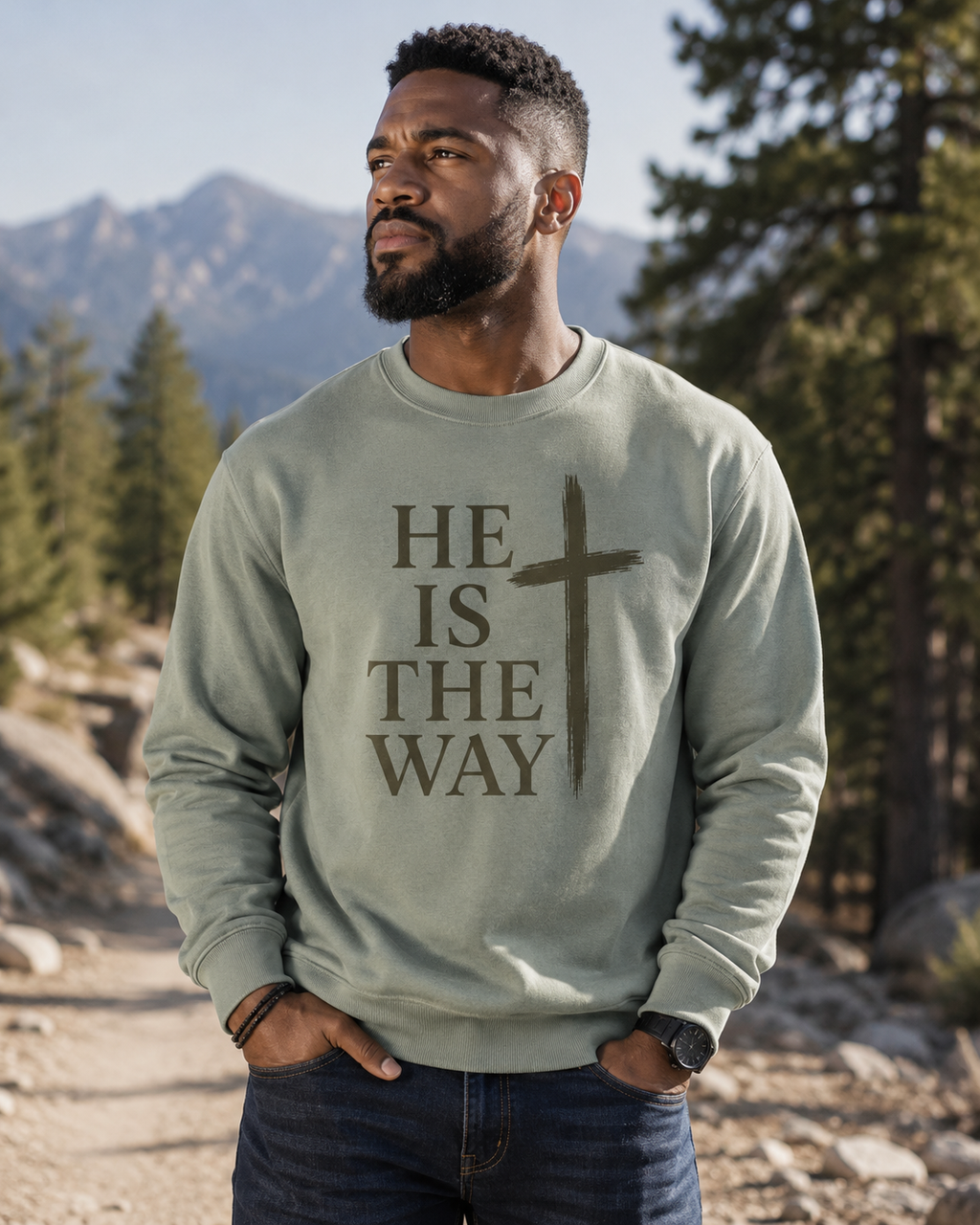 He Is The Way Christian Crewneck Sweatshirt | Faith-Based Gildan® Softstyle®