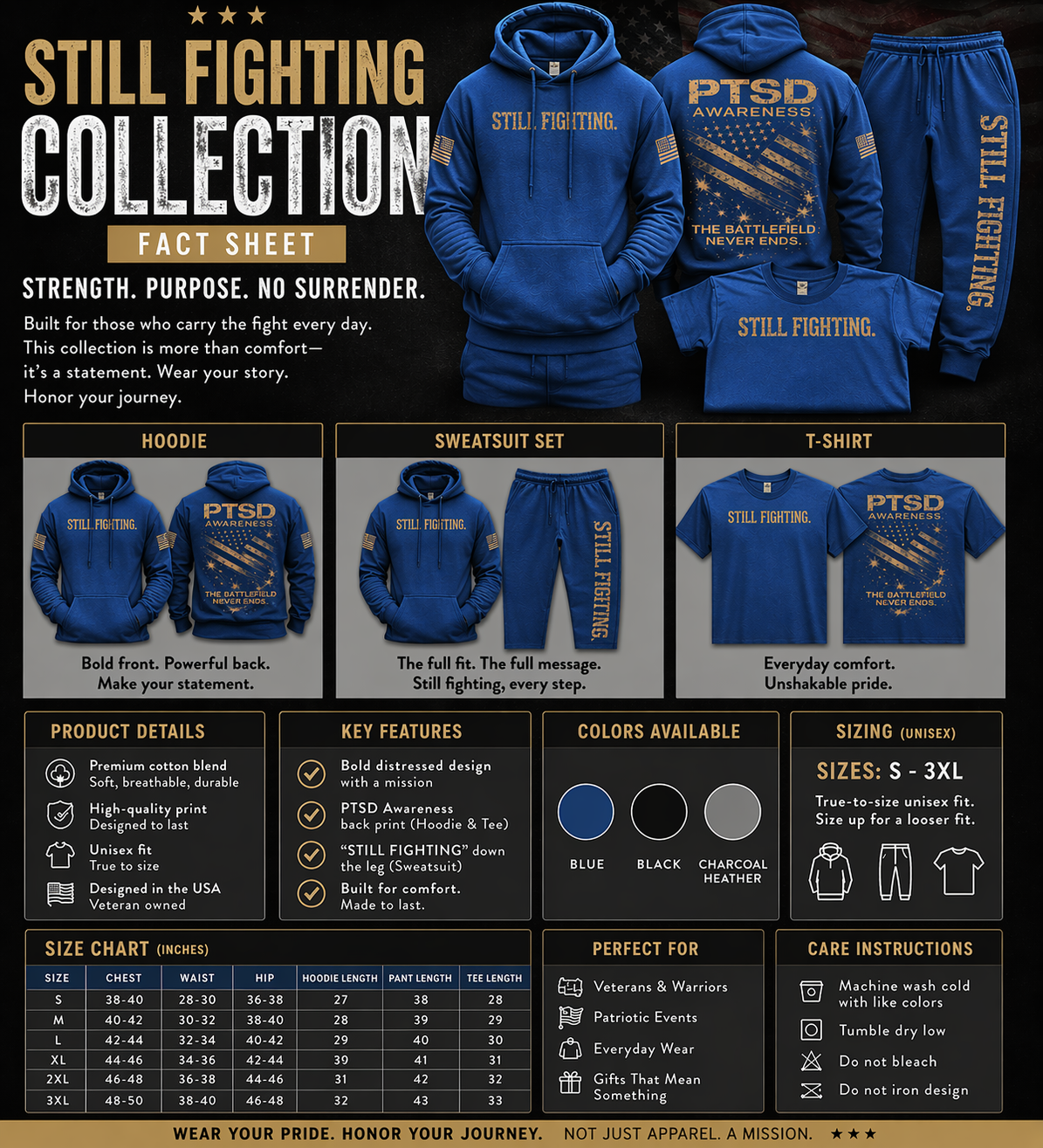 Veteran Sweatsuit Set | STILL FIGHTING Hoodie & Joggers | Military PTSD Awareness | Veteran Owned Apparel | Full Set Outfit