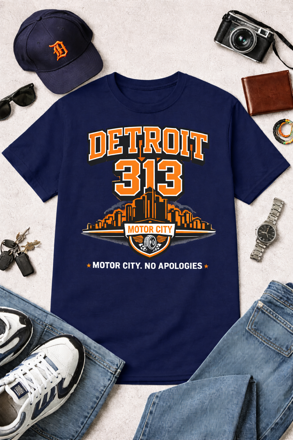 Detroit 313 Shirt, Motor City No Apologies Tee, Detroit Pride Shirt, Baseball Graphic Tee, Urban Streetwear, Gift for Detroit Fans