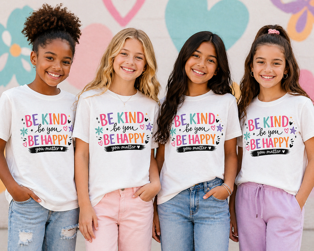 Be Kind Be You Be Happy Shirt – Positive Affirmation Tee | Women’s Graphic T-Shirt | Girls Kindness Shirt | You Matter Tee
