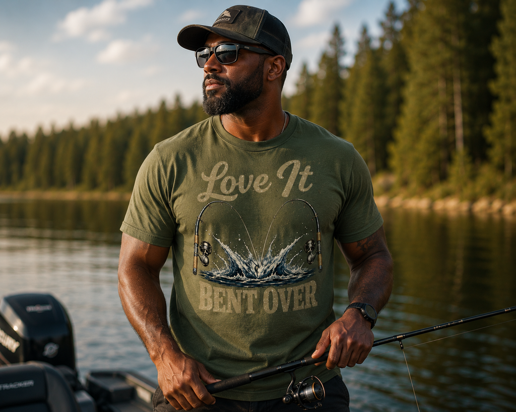 Love It Bent Over Fishing Shirt | Funny Fishing Tee | Fisherman Graphic T-Shirt | Outdoors Graphic Tee | Lake Life Shirt