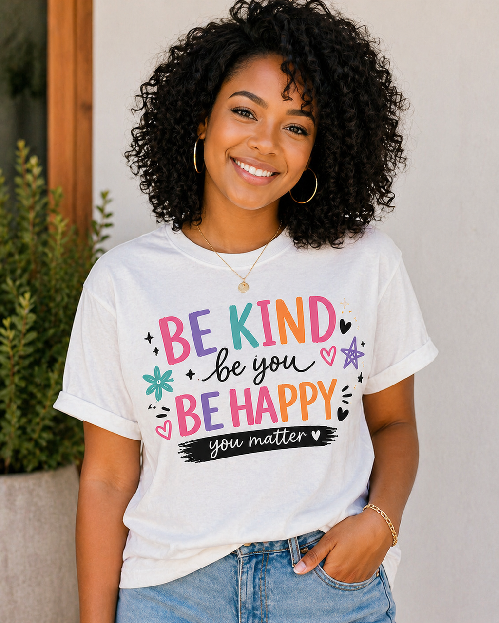 Be Kind Be You Be Happy Shirt – Positive Affirmation Tee | Women’s Graphic T-Shirt | Girls Kindness Shirt | You Matter Tee