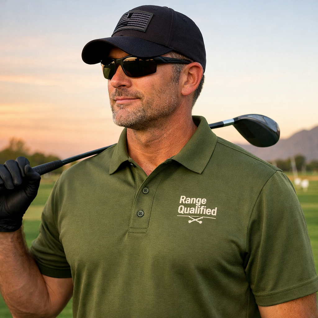 Range Qualified Golf Polo | Veteran Driving Range Shirt | Military Humor Apparel  | Golf Apparel