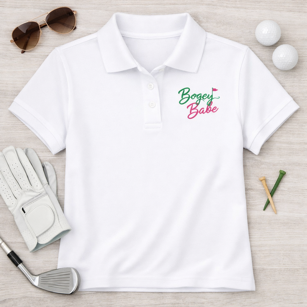 Bogey Babe Women’s Golf Polo | Funny Women’s Golf Shirt | Cute Golf Apparel | Left Chest Embroidered Style Polo