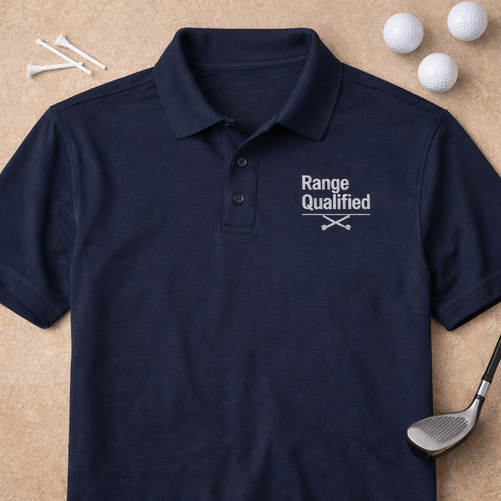 Range Qualified Golf Polo | Veteran Driving Range Shirt | Military Humor Apparel  | Golf Apparel