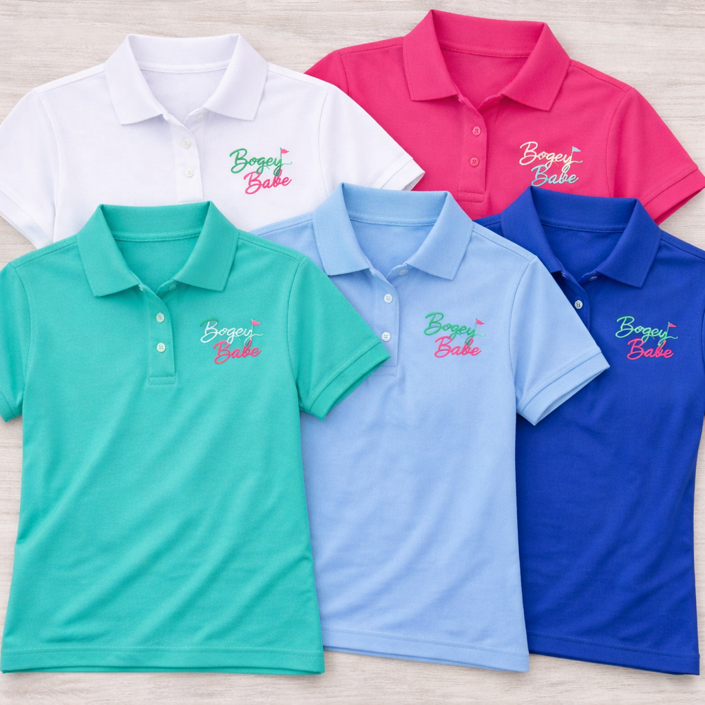 Bogey Babe Women’s Golf Polo | Funny Women’s Golf Shirt | Cute Golf Apparel | Left Chest Embroidered Style Polo
