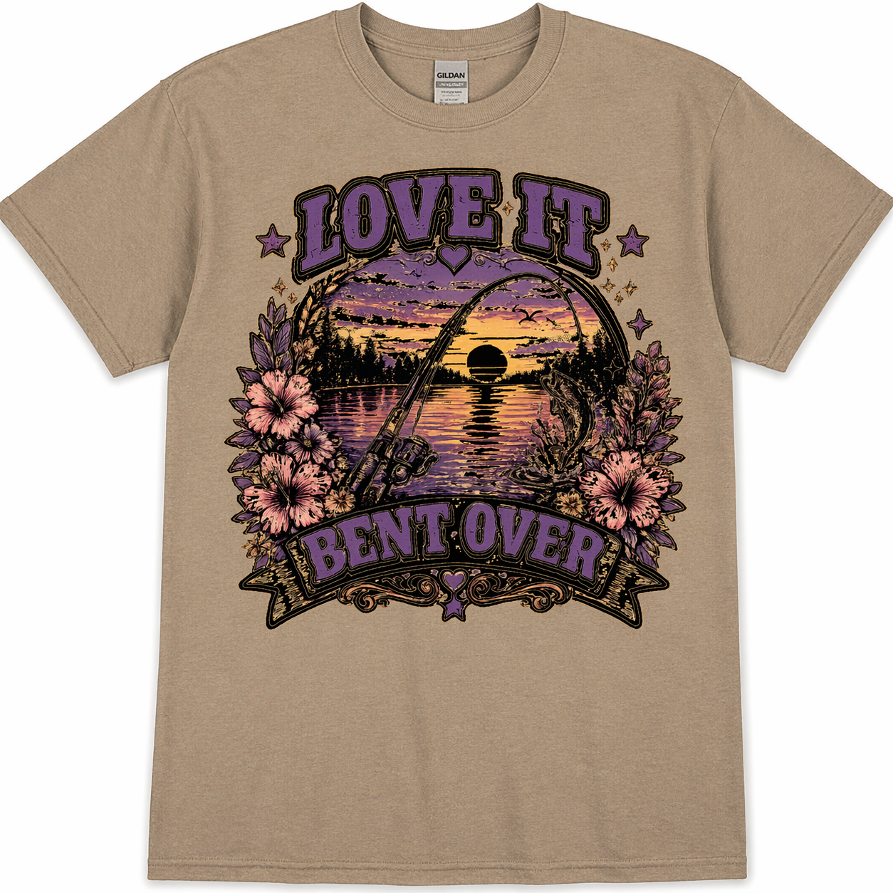Love It Bent Over Fishing Shirt – Funny Fishing Shirt– Sunset Bass Graphic – Unisex Graphic Short