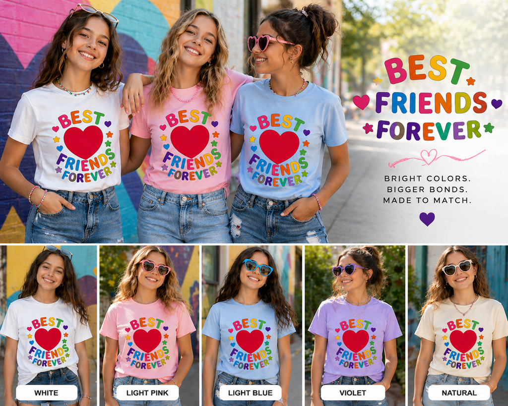Best Friends Forever Heart Shirt | Colorful BFF Graphic Tee | Kids & Preteen Friendship Shirt | Cute Matching Bestie Outfit