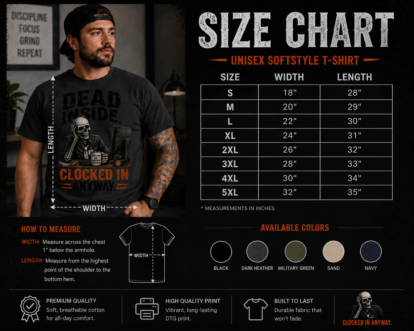 Dead Inside. Clocked In Anyway. | Funny Skeleton Office Shirt | Premium Unisex Tee