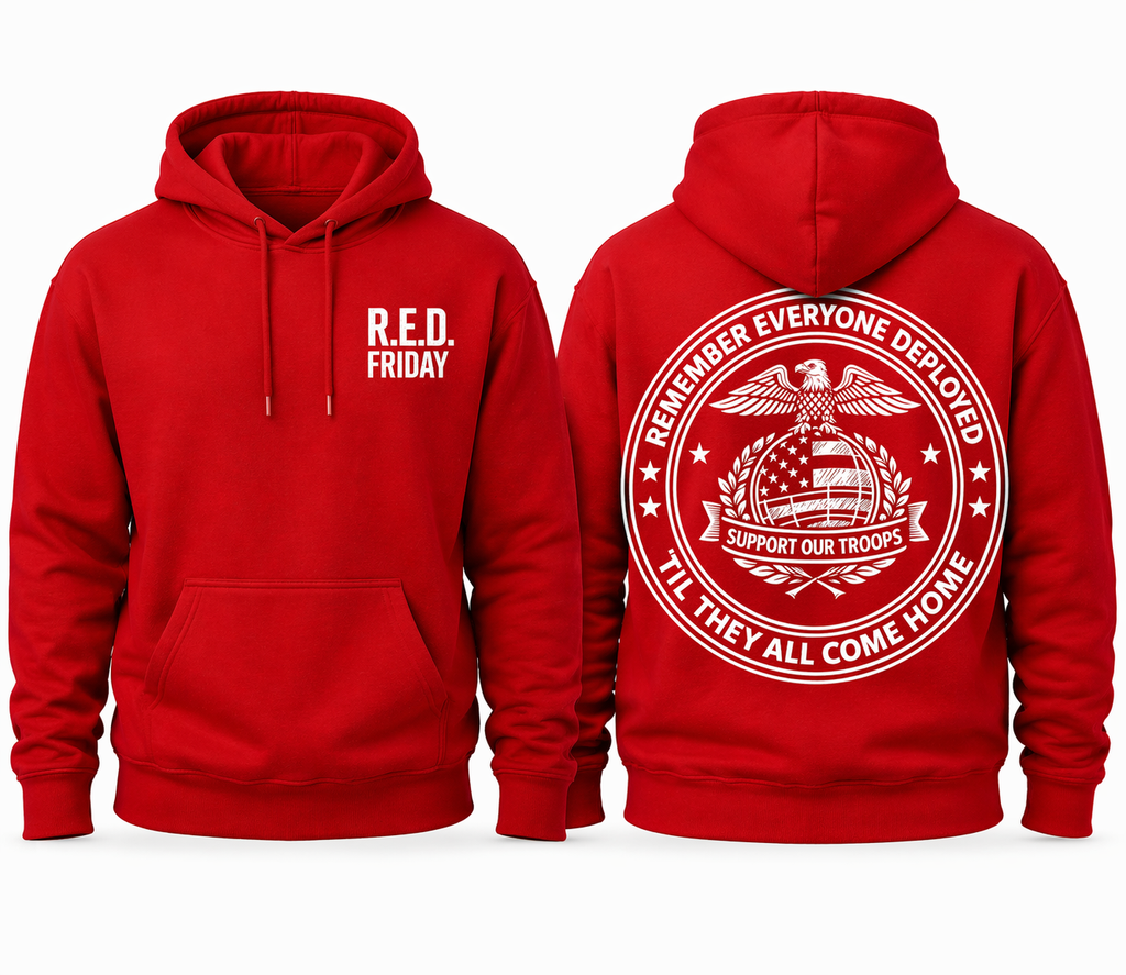 Red Shirt Friday Hoodie and T-shirt | Military Support, Veteran Apparel, Patriotic Design
