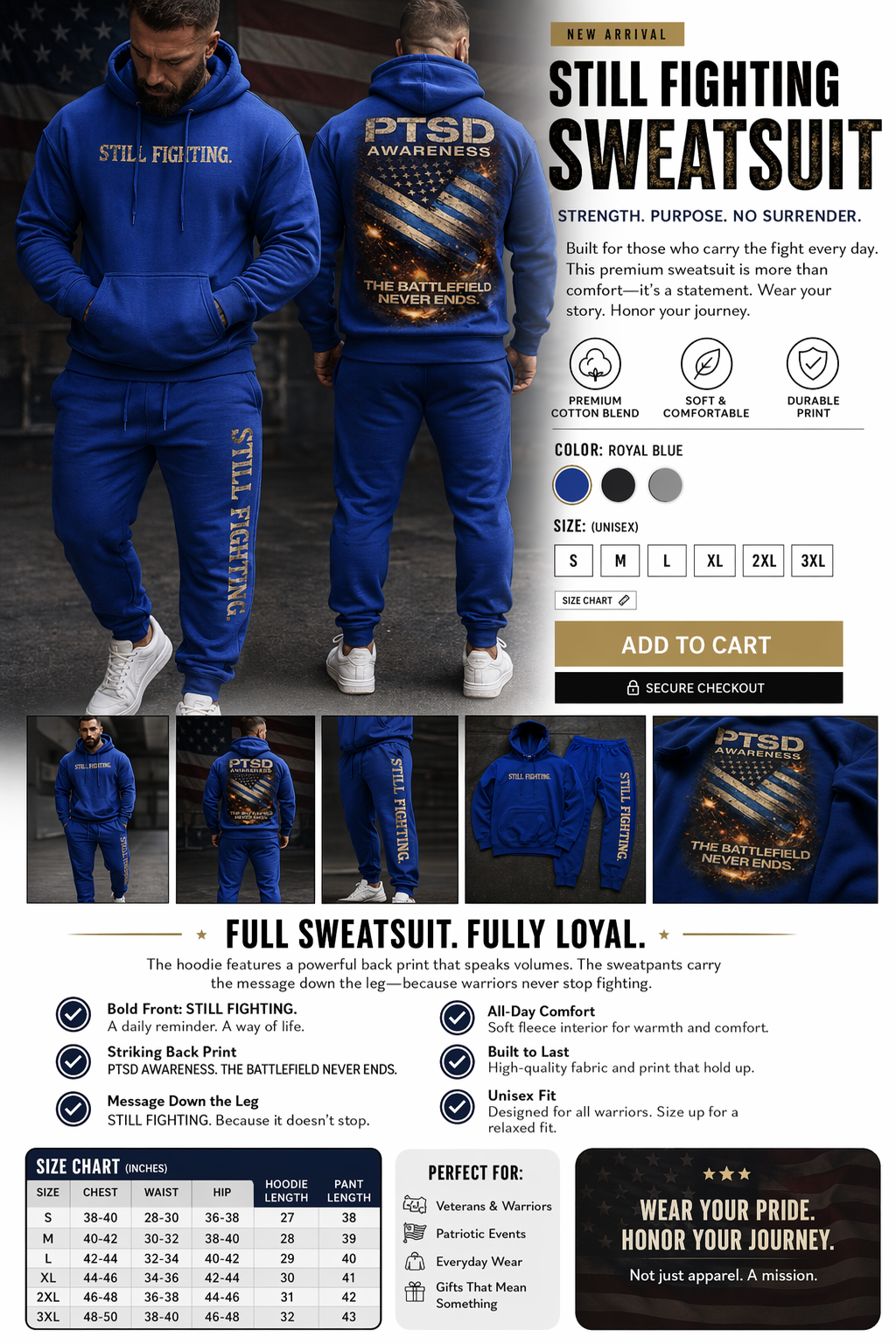 Veteran Sweatsuit Set | STILL FIGHTING Hoodie & Joggers | Military PTSD Awareness | Veteran Owned Apparel | Full Set Outfit