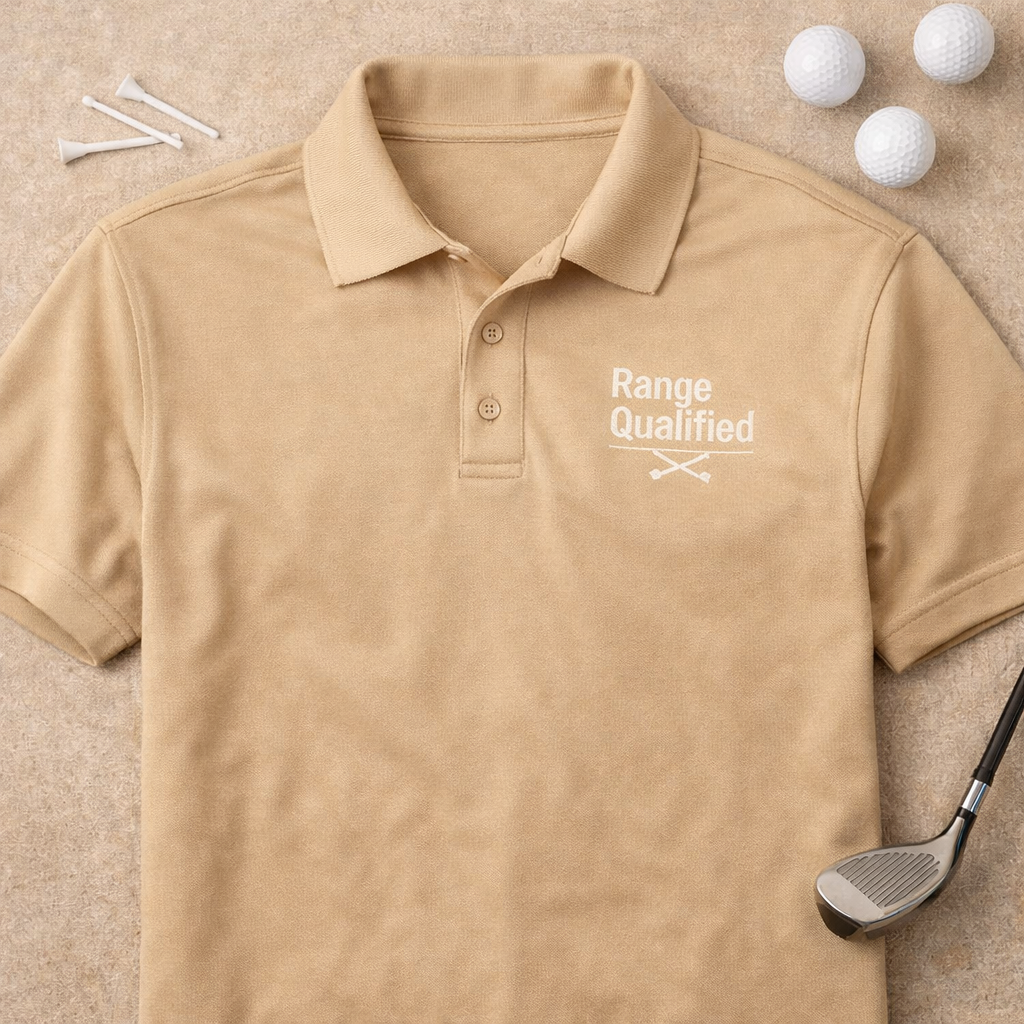 Range Qualified Golf Polo | Veteran Driving Range Shirt | Military Humor Apparel  | Golf Apparel