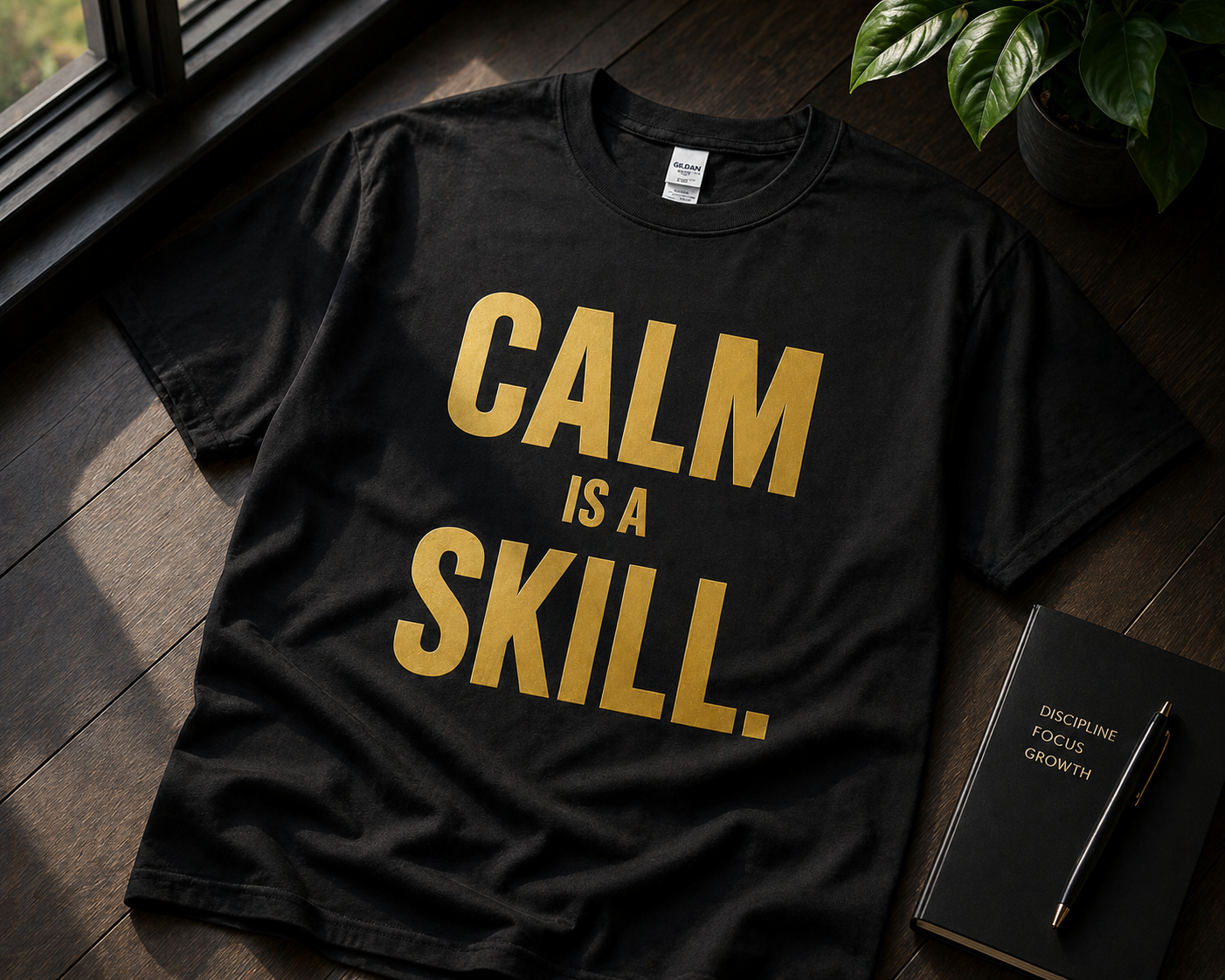 Calm Is A Skill – Minimalist Mindset Streetwear (Gold Print)