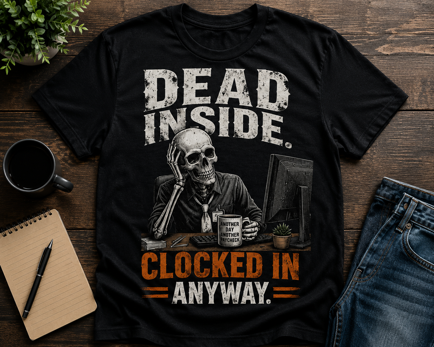 Dead Inside. Clocked In Anyway. | Funny Skeleton Office Shirt | Premium Unisex Tee